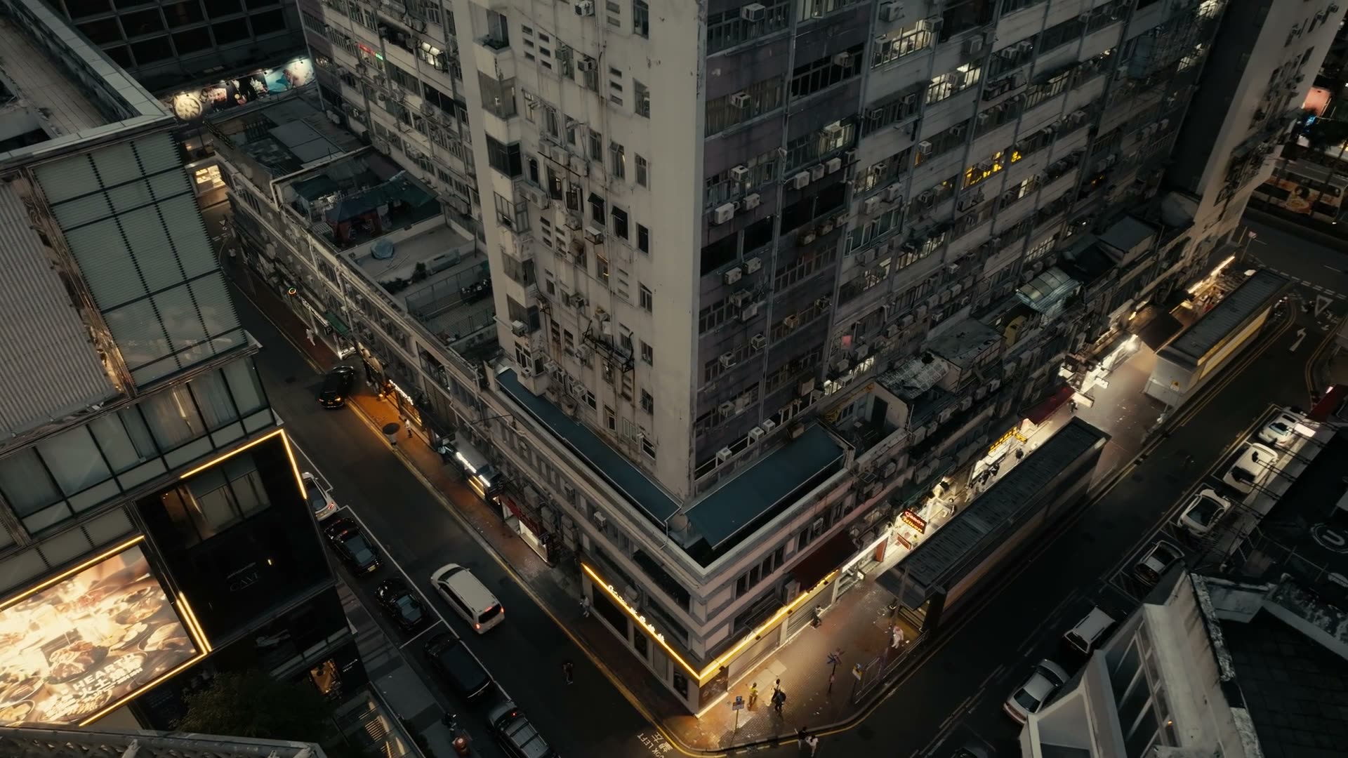 Studio Bokeh showreel — a Hong Kong apartment block at dusk, windows glowing tungsten